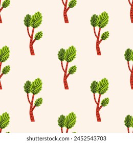 Palm tree vector seamless pattern. Colorful cute summer beach pattern for textiles, wallpapers, posters and other designs. Hand drawn flat vector trendy illustration.