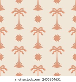 Palm tree vector seamless pattern. tropical summer background. Beach hand drawn simple boho repeat texture. Modern textile, print, wallpapers, wrapping paper.