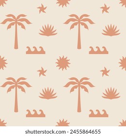 Palm tree vector seamless pattern. tropical summer background. Beach hand drawn simple boho repeat texture. Modern textile, print, wallpapers, wrapping paper.