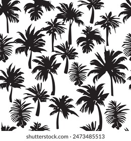 Palm tree vector seamless pattern. Palm trees on a white background, black and white style. Summer pattern for banners, business cards.