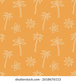 Palm tree vector seamless pattern. tropical summer background. Beach hand drawn simple boho repeat texture. Modern textile, print, wallpapers, wrapping paper.
