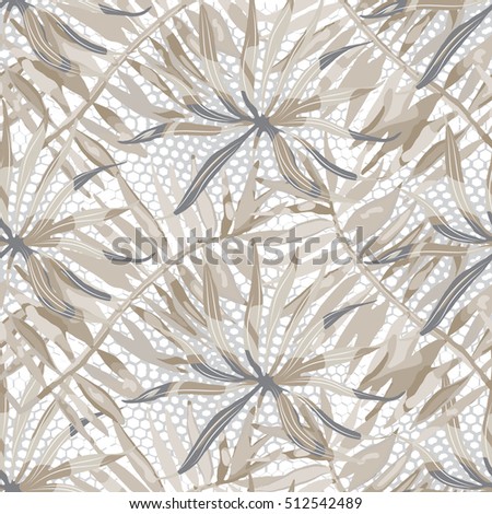 Palm tree vector seamless pattern. Watercolor hawaiian print. Swimwear pattern. Halftone background with rainforest plants. Spring - summer fashion ornament.