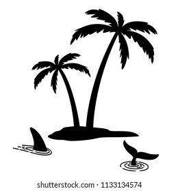 palm tree vector Shark fin icon island coconut logo dolphin character illustration symbol graphic
