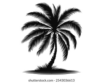 Shilloutee do vetor da palmeira com fundo branco 