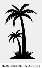 Silueta vectorial de árbol de palma Una imagen en blanco y negro de dos palmeras