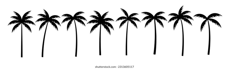 Palm tree vector silhouette coconut icon. Tropic palm tree miami black summer isolated design background