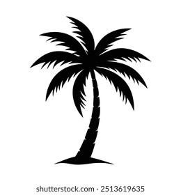 A Palm tree vector silhouette isolated on a white background, Tropical palm tree black clipart. Tropical palm tree	