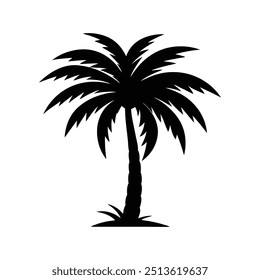 A Palm tree vector silhouette isolated on a white background, Tropical palm tree black clipart. Tropical palm tree	