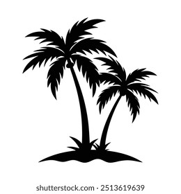 A Palm tree vector silhouette isolated on a white background, Tropical palm tree black clipart. Tropical palm tree	