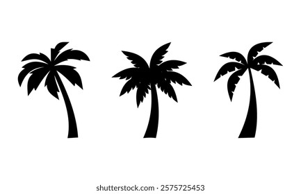 A Palm tree vector silhouette isolated on a white background. Design Of Palm Trees For Posters, Banners, And Promotional Items