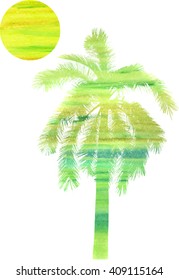 Palm tree vector and sun isolated on white background. Summer graphic elements for design use. 