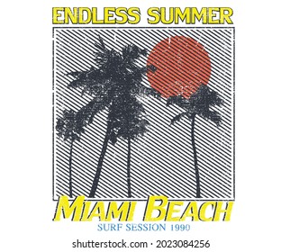 Palm Tree Vector T Shirt Design. Miami Beach Vibes Line Artwork For  Patch, Sticker, Batch Etc. 