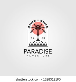 palm tree vintage logo vector illustration design, line art palm tree logo design