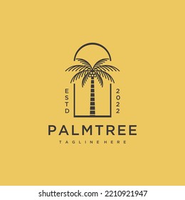 palm tree vintage minimalist logo vector icon illustration yellow background