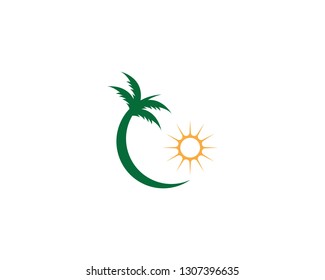 Palm tree wave beach holidays logo template
