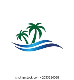 Palm Tree and Wave Icon Vector Logo Template