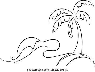 Palmen und Welle minimalistischen Linie Kunst Illustration.