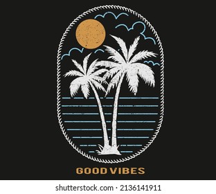 Palm tree with wave print design for t shirt, poster, sticker and others. surfing club vector artwork design.