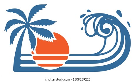 Palm Tree Wave Sunset Vintage