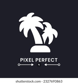 Palm tree white solid desktop icon. Summer vacation. Tropical island. Tourism and travel. Pixel perfect, outline 4px. Silhouette symbol for dark mode. Glyph pictogram. Vector isolated image