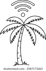 Palm Tree with a Wi-Fi Signal Above It