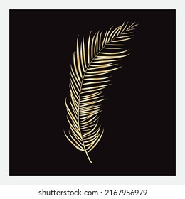 Palm tree windy branch for elements of design in golden color