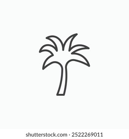Línea de árbol de palma en color negro de línea delgada. ilustración de símbolos de Vector simple plano.