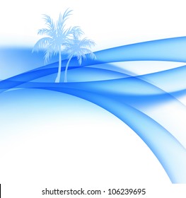 Palm trees and abstract waves of the sea.