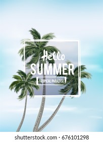 Palm trees against blue sky. Summer background