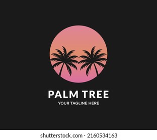 Palm Trees Against A Gradient Sun. Outlines Of Tropical Palm Trees At Sunset, Miami Vector Design And Illustration. Design For Advertising Brochures, Banners, Posters, Travel Agencies.
