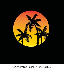 Palm trees against the setting sun.
