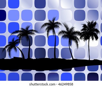 Palm trees against squares - an abstract background. Vector illustration
