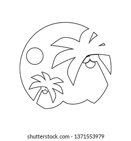 Palm trees in the background of a large sun icon. Element of Beach for mobile concept and web apps icon. Outline, thin line icon for website design and development, app development