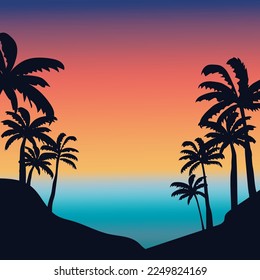 palm trees background silhouette. Floral background. Summer vacation. Vector illustration.