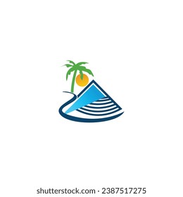 Palm trees with beach and mountains inside