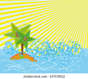 palm trees, the beach and the sea. Vector landscape