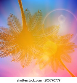 Palm trees with beautiful sunset. EPS10