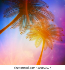 Palm trees with beautiful sunset. EPS10