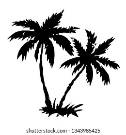 Palm trees black silhouette. Sketch hand drawn isolated on white background