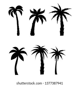 Palm trees black silhouettes set