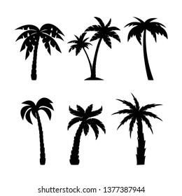 Palm trees black silhouettes set