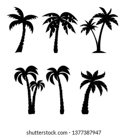 Palm trees black silhouettes set