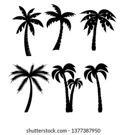 Palm trees black silhouettes set