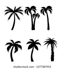 Palm trees black silhouettes set