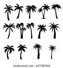 Palm trees black silhouettes set