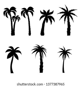 Palm trees black silhouettes set