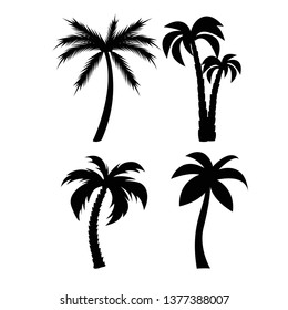 Palm trees black silhouettes set