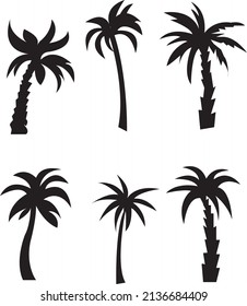 Palm trees black silhouettes set on white background..eps
