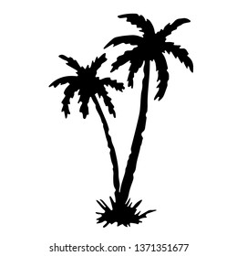 Palm trees black silhouettes. Sketch hand drawn isolated on white background