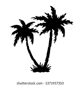 Palm trees black silhouettes. Sketch hand drawn isolated on white background